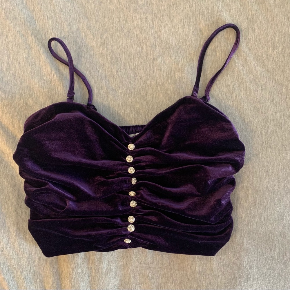zara purple velvet crop top